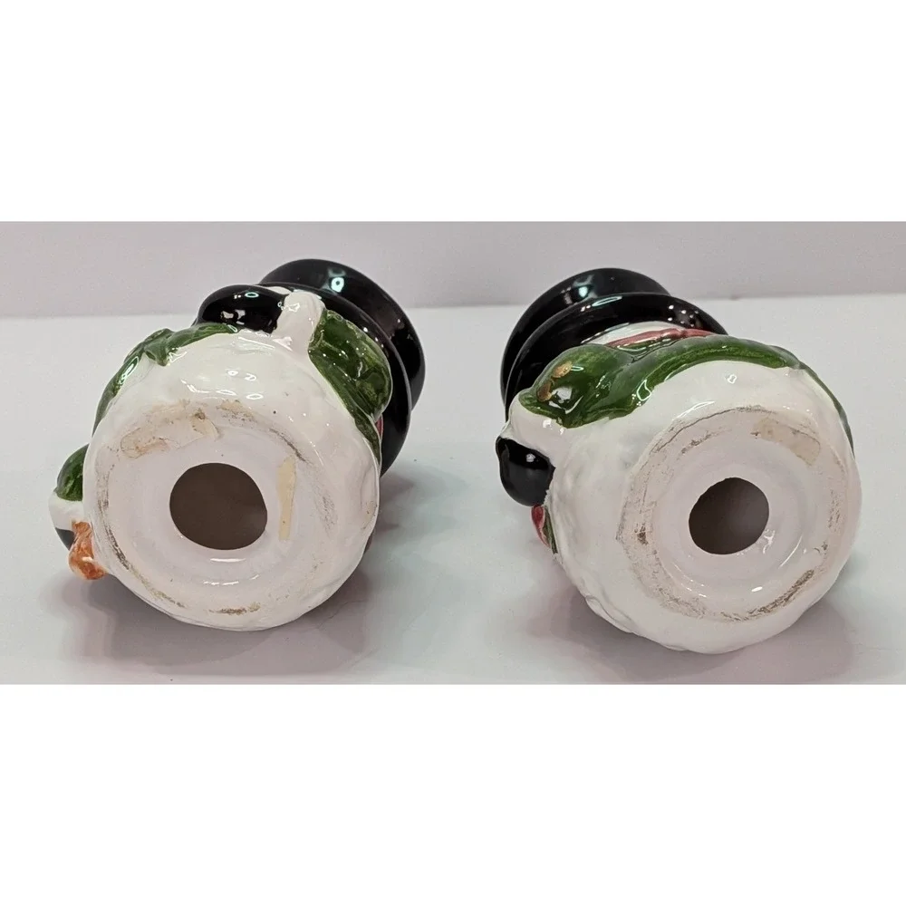 Snowman Taper Candle Holders Set of 2 White Red Green Good Ceramic